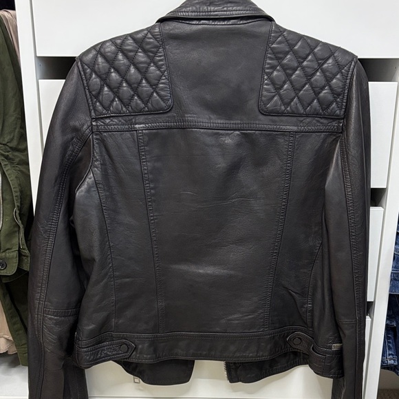 All Saints Quilted Black Leather Jacket - Picture 3 of 5